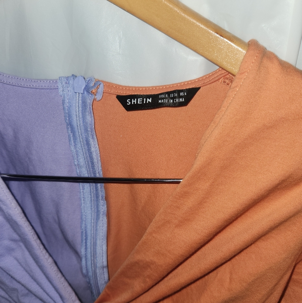 Two-Tone Purple and Orange Mini Dress - Picture 7 of 15
